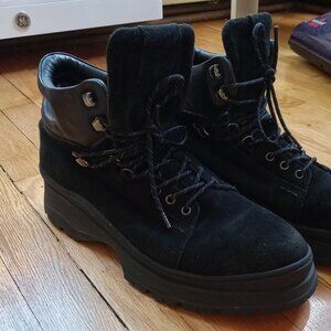 Allsaints black leather & suede lace-up boots